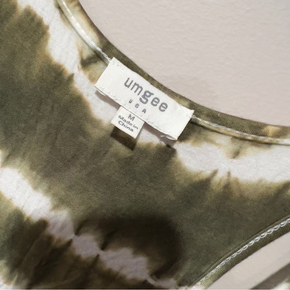 UMGEE Tank Dress. Olive Green and Blue Tie Dye. A Frame. Lace Bottom. - Picture 7 of 10
